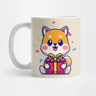 Cute Shiba Inu With Gift Box Cartoon Mug